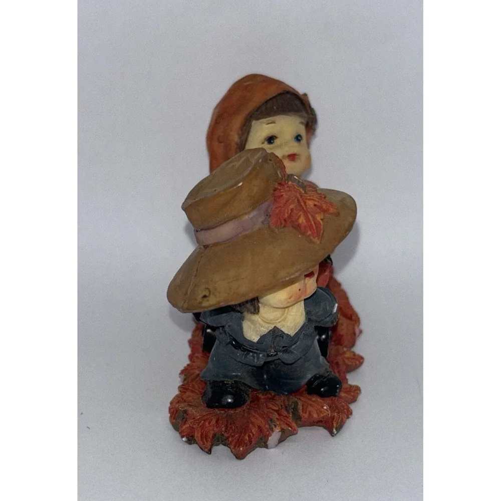 Thanksgiving Fall Little Pilgrims With Pumpkins Resin Figurine 3